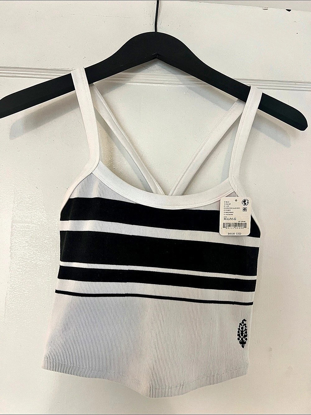 Free People Striped Tank Top in White & Black Size M/L NWT